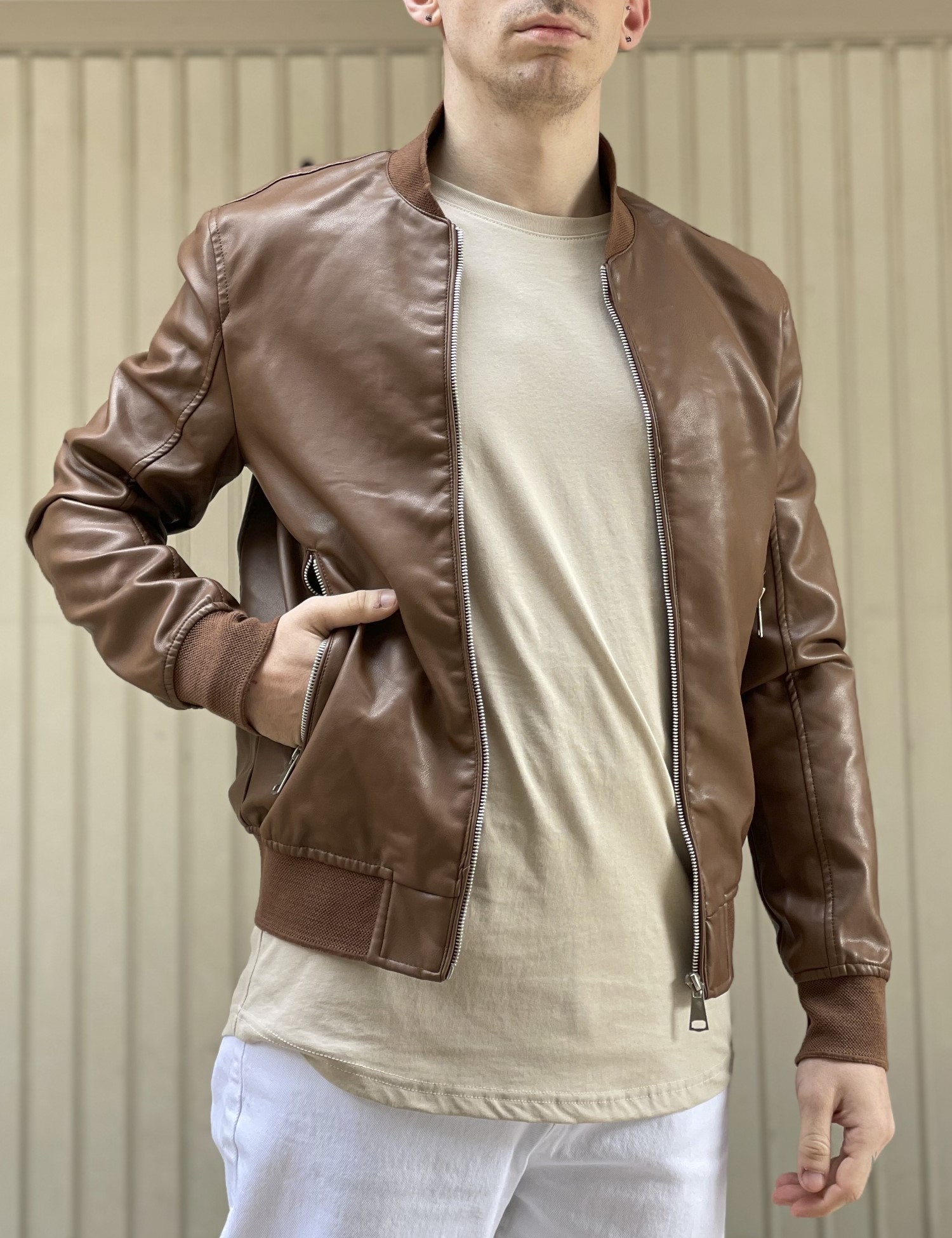 Bread and Buttons ανδρικό ταμπά Jacket Bomber από δερματίνη G12318T φωτογραφία